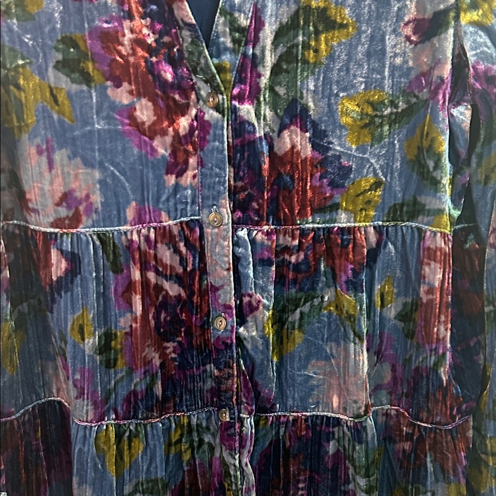 Maeve BOHO Velvet Floral Tiered Tunic in Blue, Purple and Olive - Picture 4 of 10